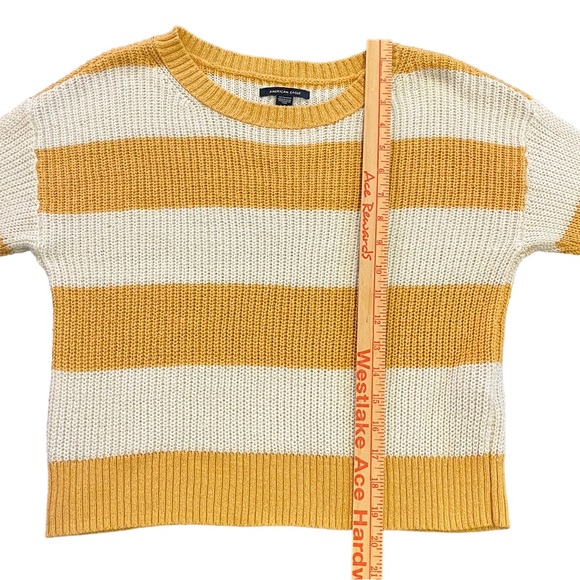 American Eagle Striped Long Sleeve Sweater | Yellow & White | Women's XS - Picture 9 of 10